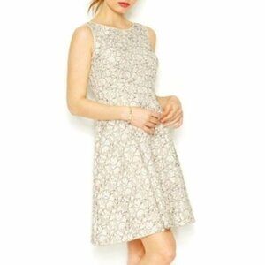 Betsey Johnson Lace Beaded Mesh Flare Dress Sleeveless Size 12 Cream